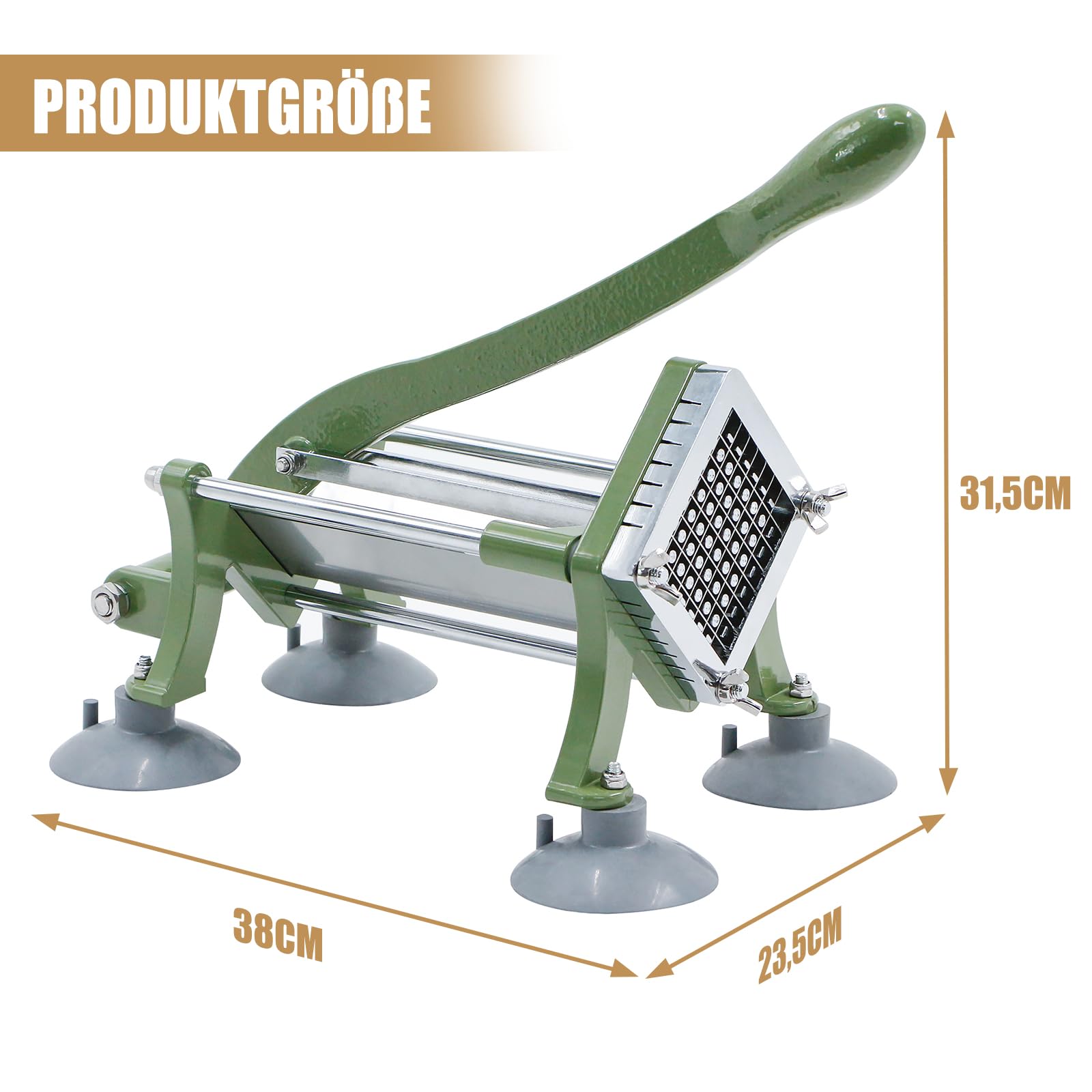 Pommes Frites Schneider Commercial Manuell Pommesschneider Professioneller Saugfüßen Komplettset French Fries Cutter mit Schwerem Gusseisen-Griff und 3/8" (10x10mm) Klinge