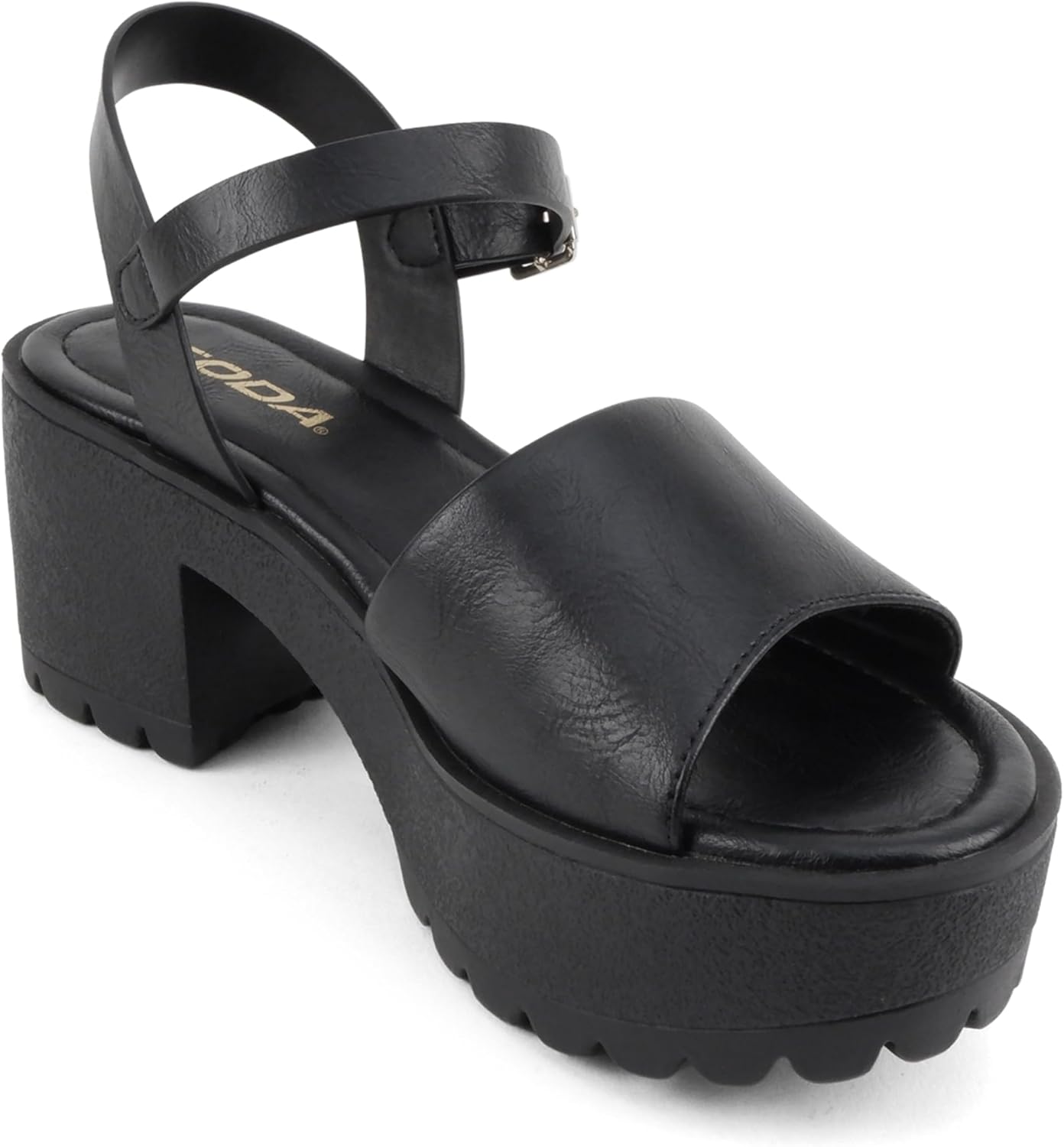 Soda “Stacie” ~ Women Open Toe Lug Sole Mid Block Heeled Sandals with Adjustable Ankle Strap - Image 4
