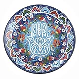 Hamsa Hand Ceramic Blue Platter Serving Dish or Wall Decorative Hanging Plate for Holiday Dinner, Housewarming and Hostess Presents, Celebrations, Events, Parties and Holidays Food Safe, Handmade