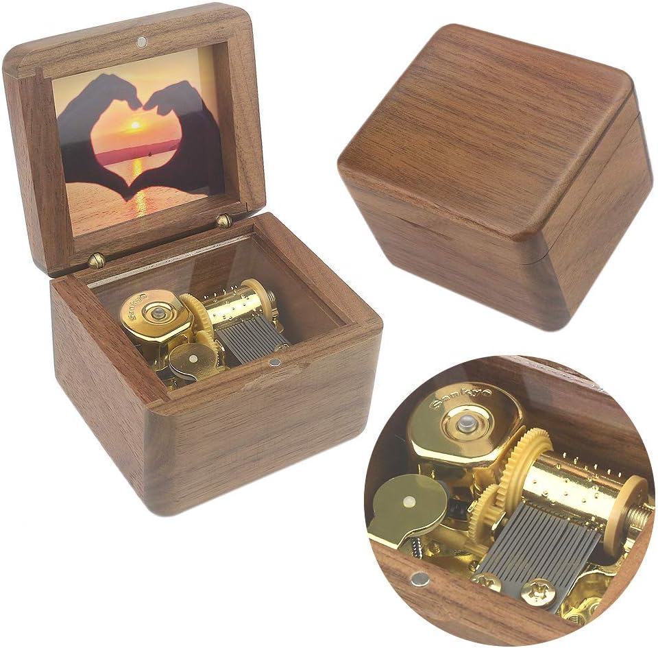 Amazon.com: Falado Heart Shaped Maple Wood Music Box Wind Up and Golden ...