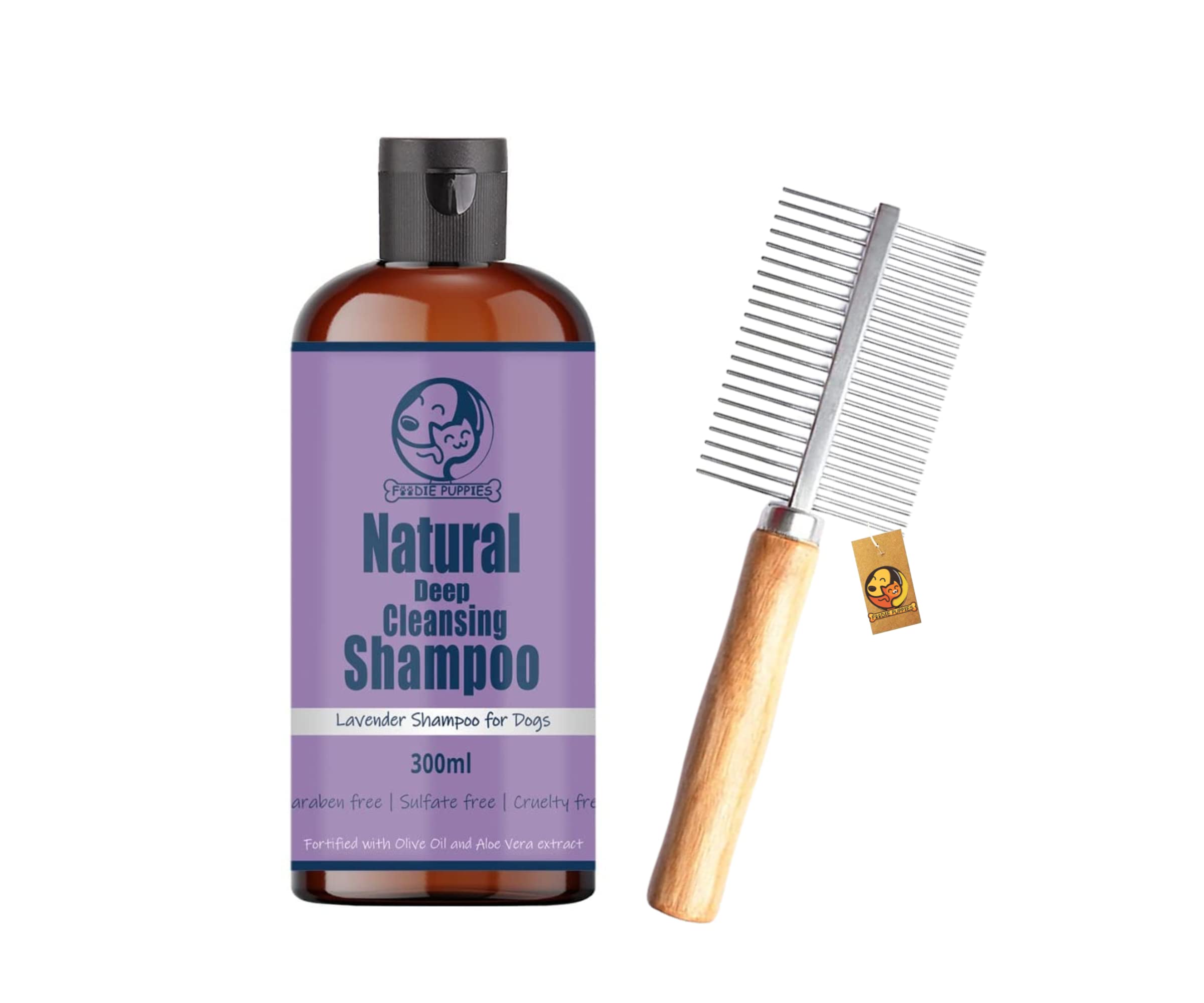 Foodie Puppies Grooming Comb and Dog Shampoo Combo for All Dogs and Puppies - Lavender Shampoo - 300ml | Made with Olive Oil and Aloe-Vera Extract | Stainless Steel Teeth Pet Comb (B0B7JPCFG5) Amazon Price History, Amazon Price Tracker
