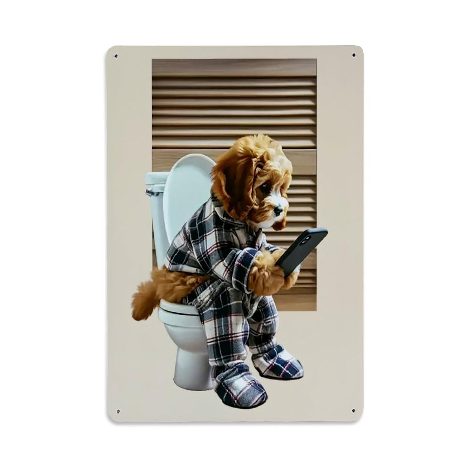 Jdfenggu Vintage Plaid Patterned Pajamas Dog Toilet Retro Metal Tin Sign, Decor Art Poster For Bar, Home, Man Cave, Kitchen, Laundry Room Gift 8X12inch