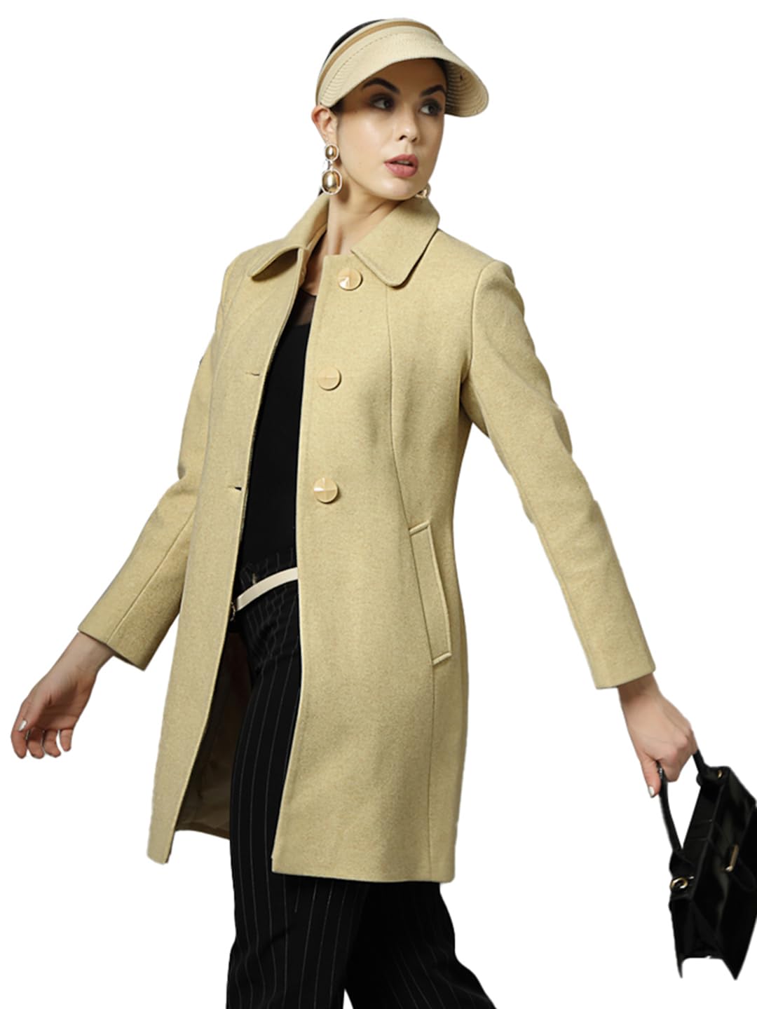 CHKOKKO Polycotton Winter Wear Double Breasted Long Coat for Women CHKOKKO Polycotton Winter Wear Double Breasted Long Coat for Women