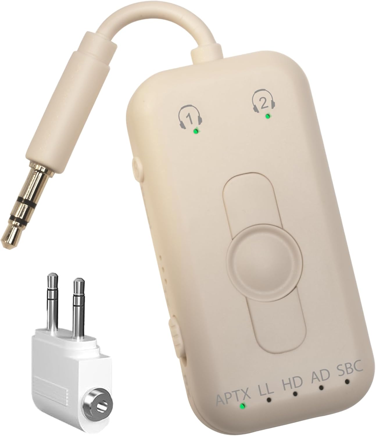 Skywave Bluetooth Transmitter & Receiver for Airplane, Bluetooth 5.3 Adapter, Car, TV, Gym, Switch. Supports 2 AirPods or Headphones with aptX Low Latency, Receiver for Car (Sandstone)