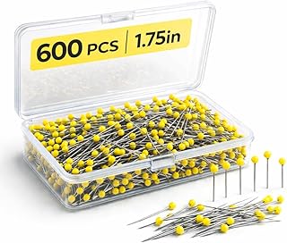 Sewing Pins with Heads, Sewing Pin for Fabric, Quilting Pins Long, Straight Pins Sewing, Glass Head Sewing Pins, 1.75 Inch Yellow Glass Head Straight Pins, 600 PCS for Quilting, Sewing and Crafts
