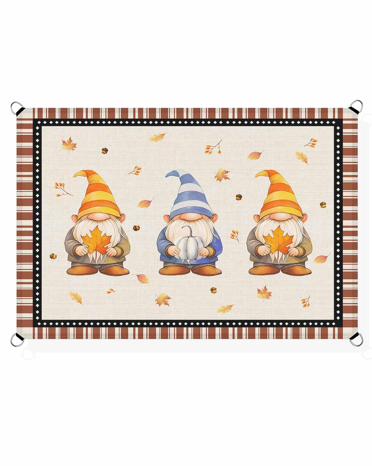 Boanket Sun Shade Sail 6.5' x 10', Fall Gnomes UV Block Sun Sails Shades, Brown Striped Maple Leaf Botanical Shade Cloth for Patio Deck Terrace Garden Lawns Beach Backyard