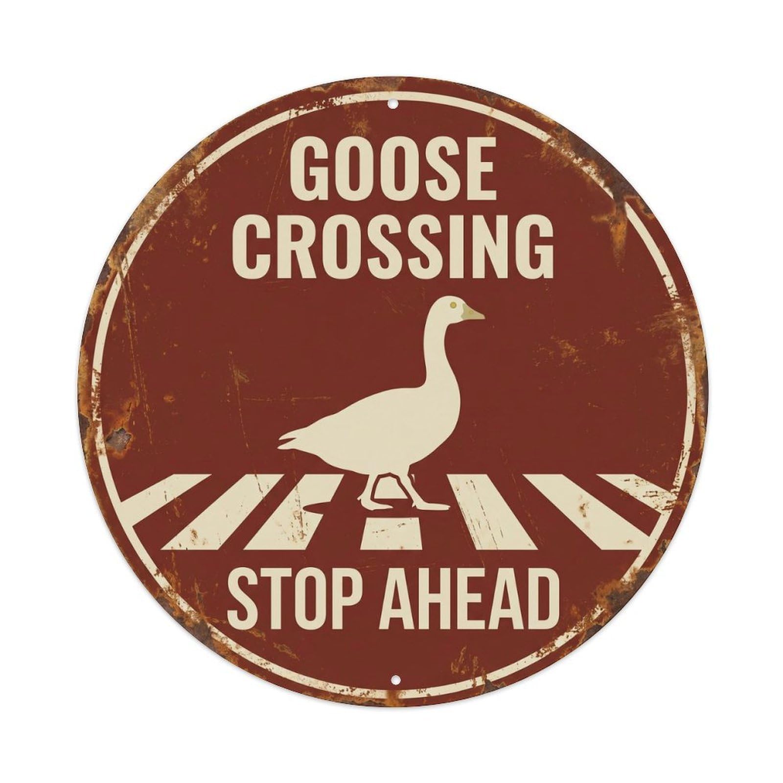 Goose Crossing Stop Ahead Timeworn Metal Tin Sign