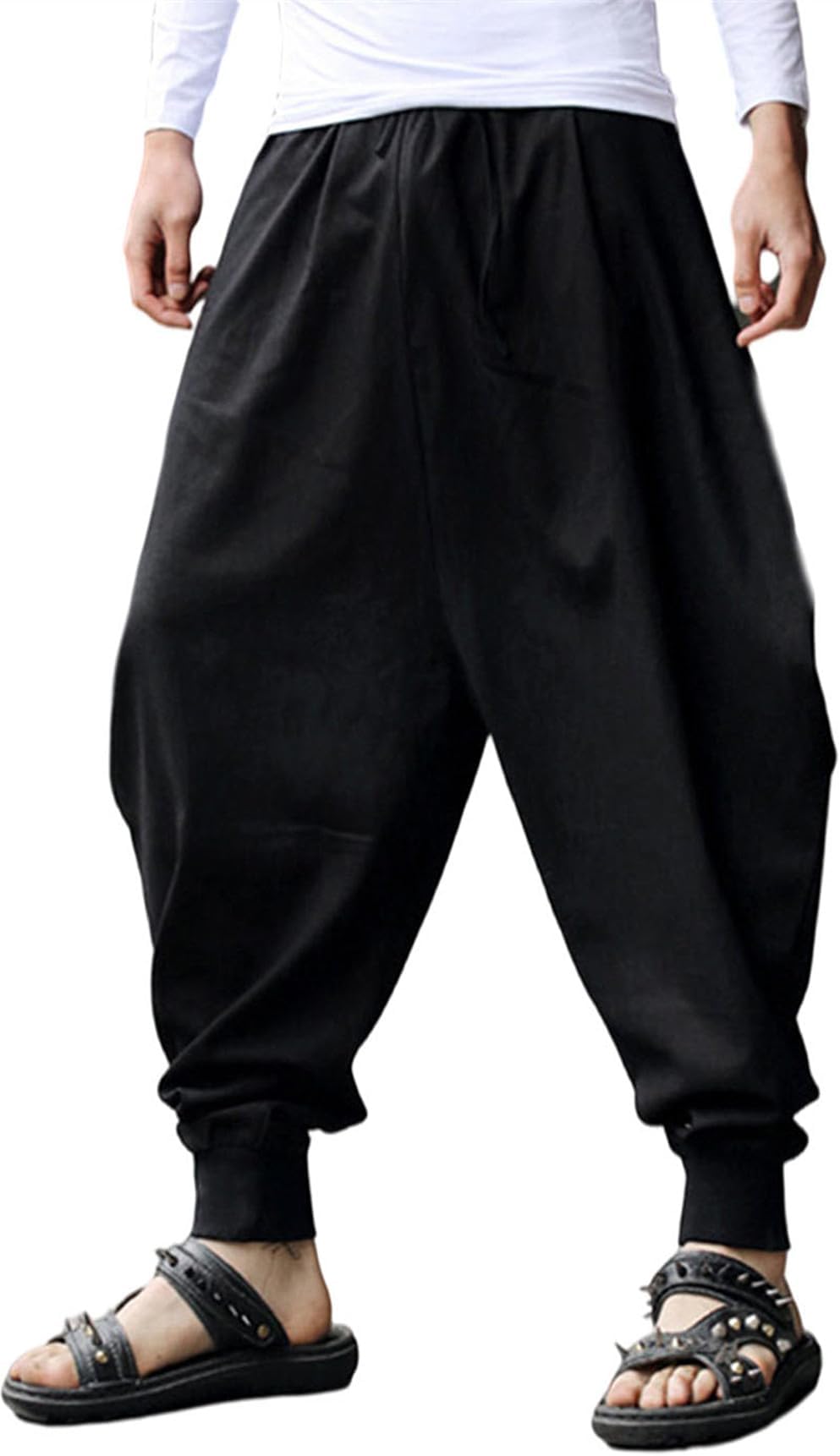 GUDEUBAI Mens Casual Harem Pants Baggy Elastic Drawstring Waist Aladdin Hippi...