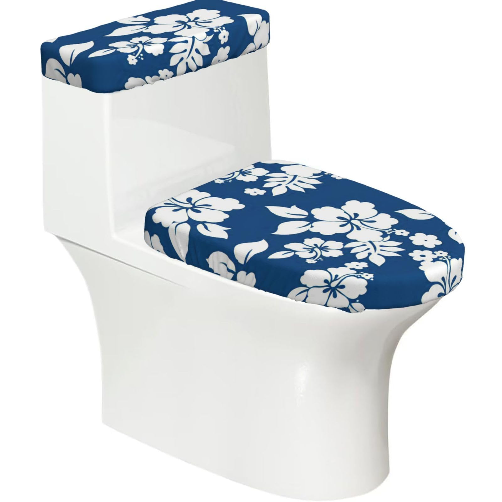 Hawaii Flower Print Bathroom Decor Toilet Lid Cover And Tank Covers, Restroom Accessories Fits Most Round