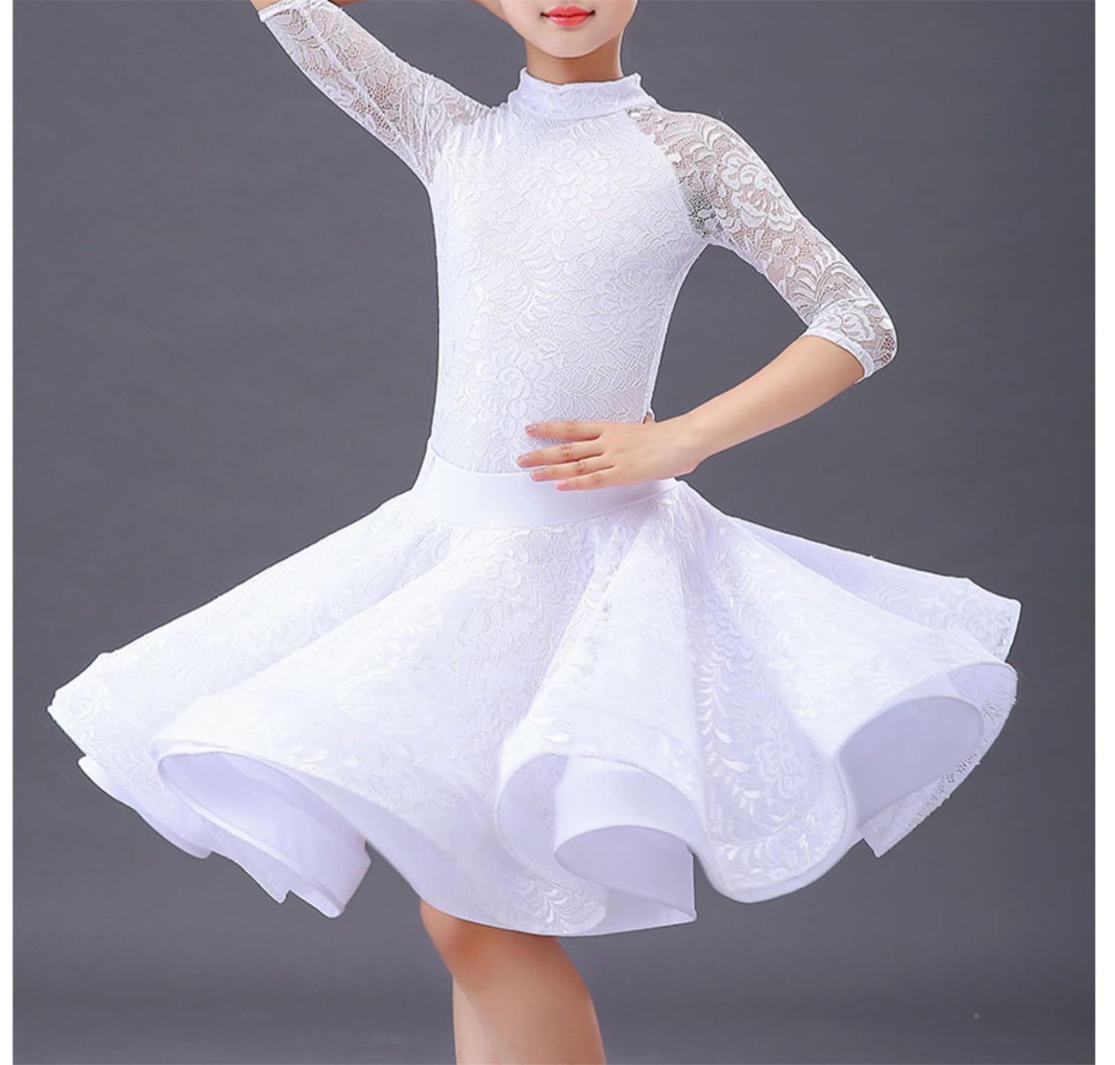 Costume da Spettacolo Teatrale per Ragazze con Body e Gonna per Bambini - Gonna da Ballo Plissettata Salsa Tango, Abito Diviso da Ballo Latino in Pizzo con Orlo Arricciato