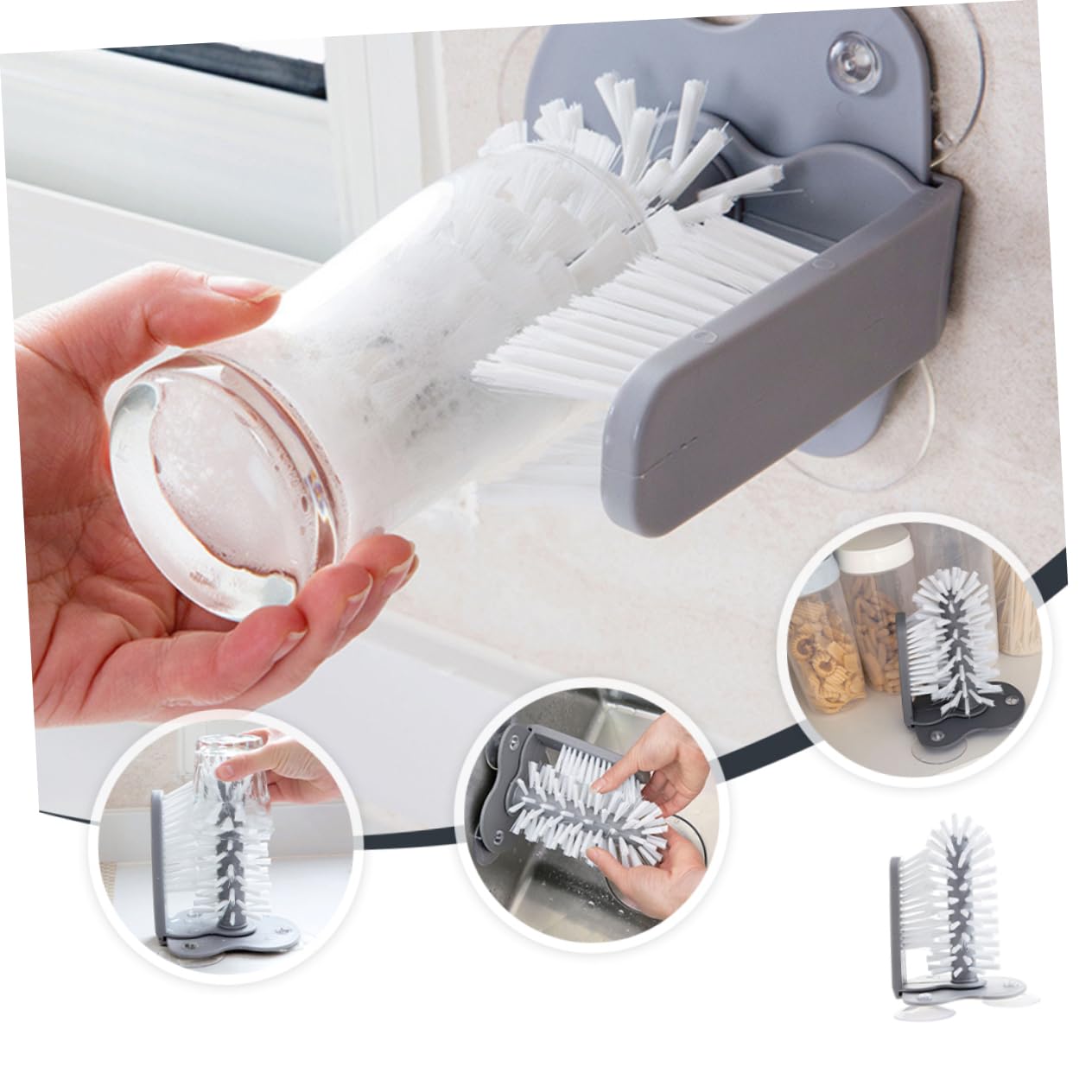 Beavorty Cup Brush Sucker Easy to Install Remove Glass Washer for Home Restaurant