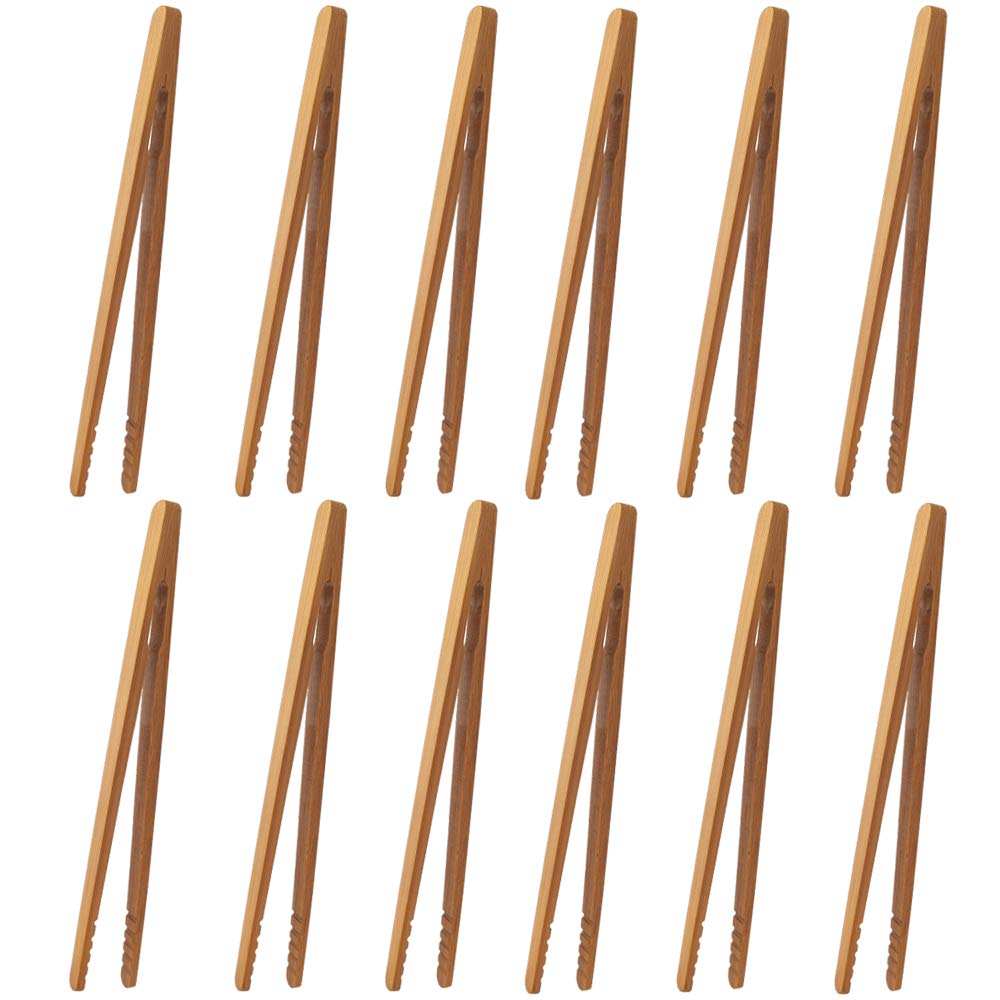 Bamboo Tongs，12 pcs Bamboo Kitchen Tongs Toast Natural Wood Food Clip Tongs for Cooking Pickles ，for Cooking,Bubble Tea,Flipping Meat