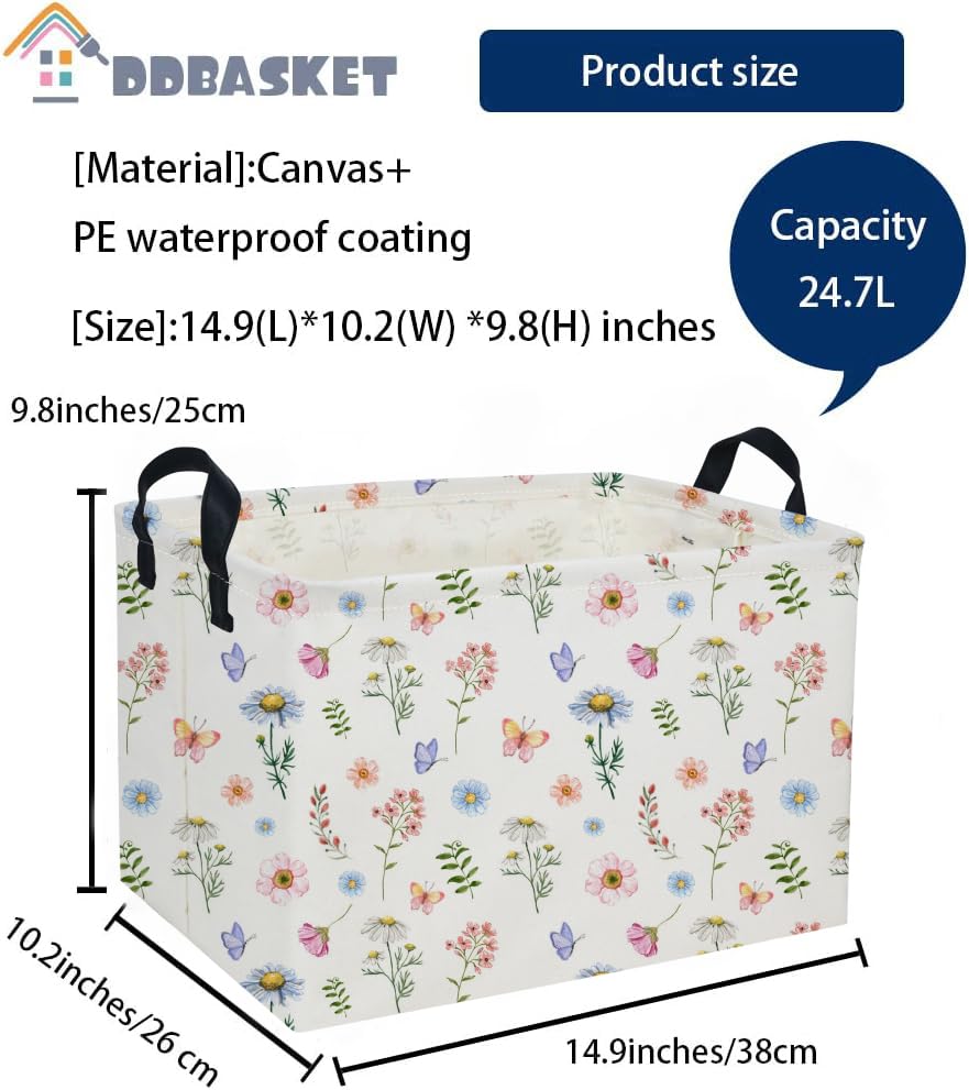 Image of Rectangle Baskets Flower Basket Cute Storage Bin Organizer Box for Room Decor Gift Basket(Watercolor flower)
