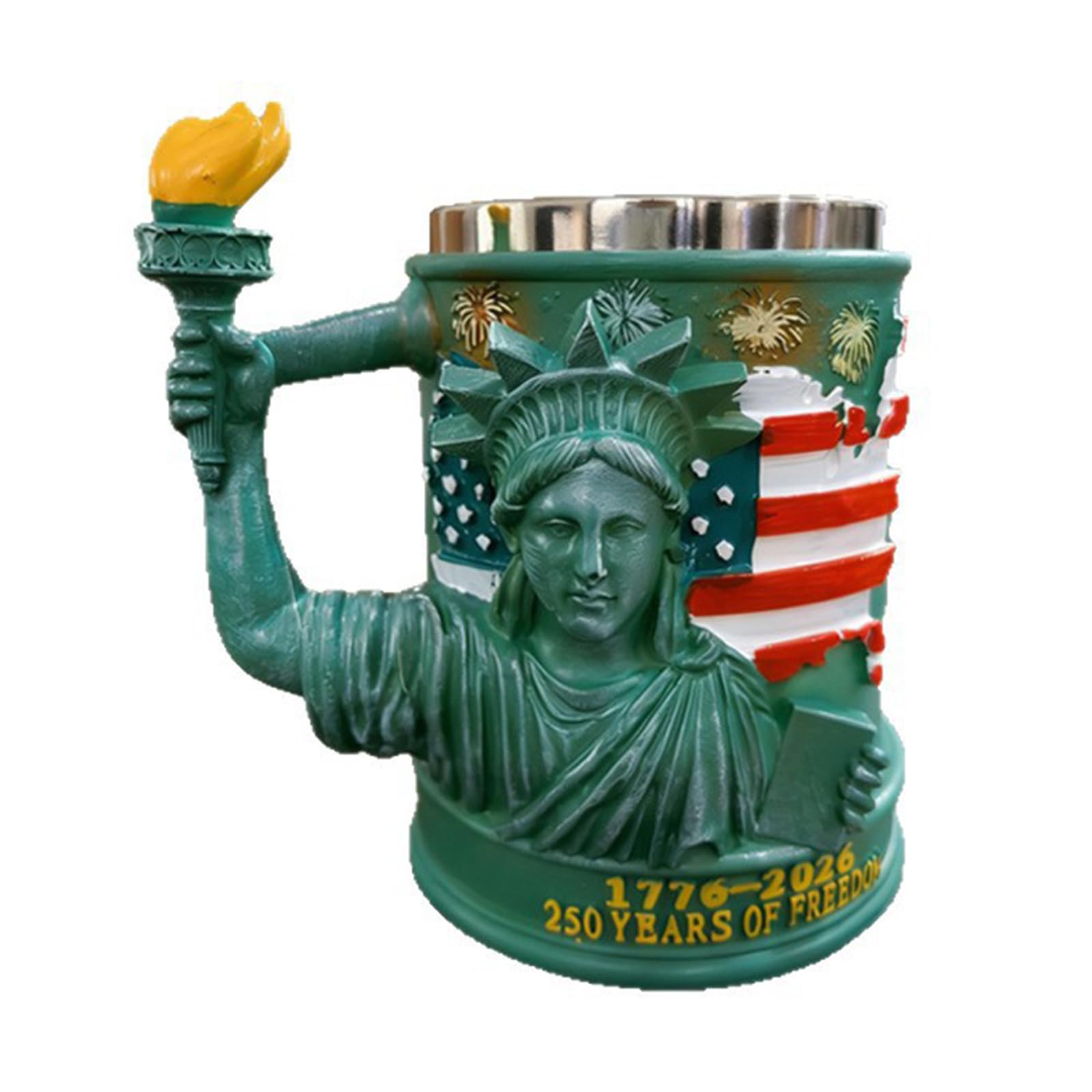 jiingekk Years of Freedoms Resin Mug with Steel Insert and Torch Handle Statue of Liberties Cup Commemorative Gift America Cultural Cup