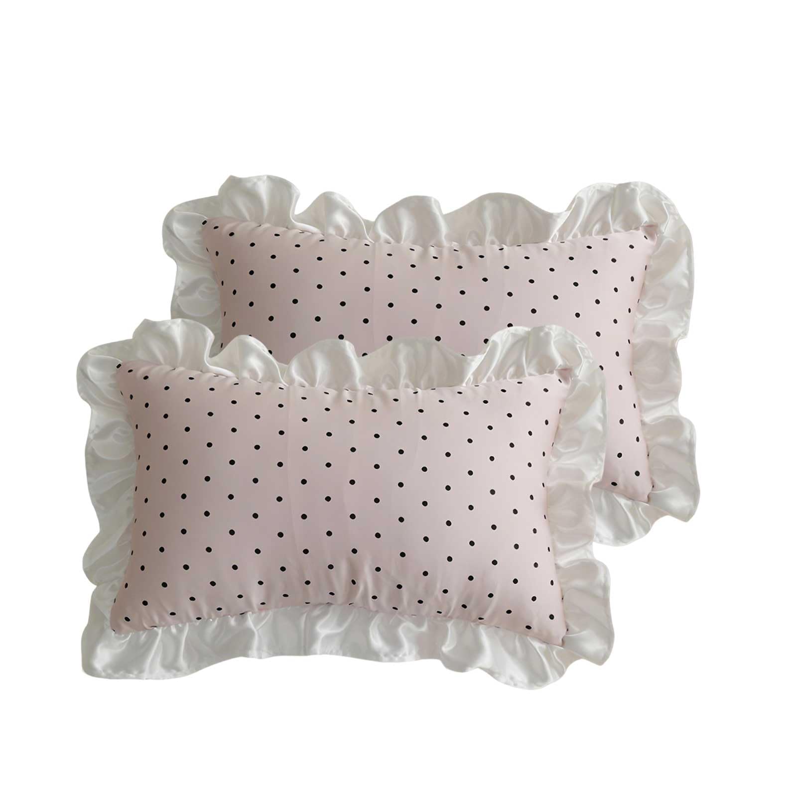 Bcciapln Blush Pink Pack Of 2 Polka Ruffle Trim Dot Satin Throw Pillow Covers