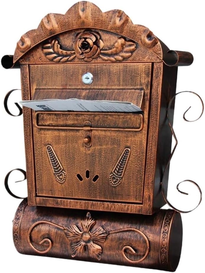 HBJWOV Villa Locked Letterbox - Outdoor Pastoral Retro Wall Postbox (30.5x11x48.5cm)