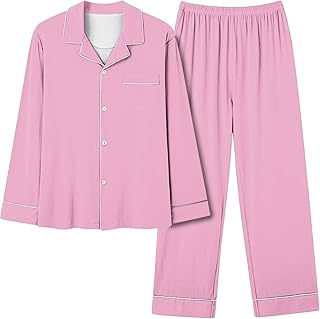 Generisch 2025 - Traje de pijama largo casual de color sólido para mujer con cuello en V y bolsillo corsé, Rosa claro., M