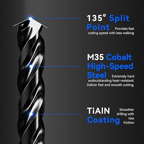 Miniatura 6 de Juego de brocas de cobalto con triple espiral de 716 pulgadas (Pro - revestimiento TiAlN), juego de brocas de metal para acero, metal endurecido,