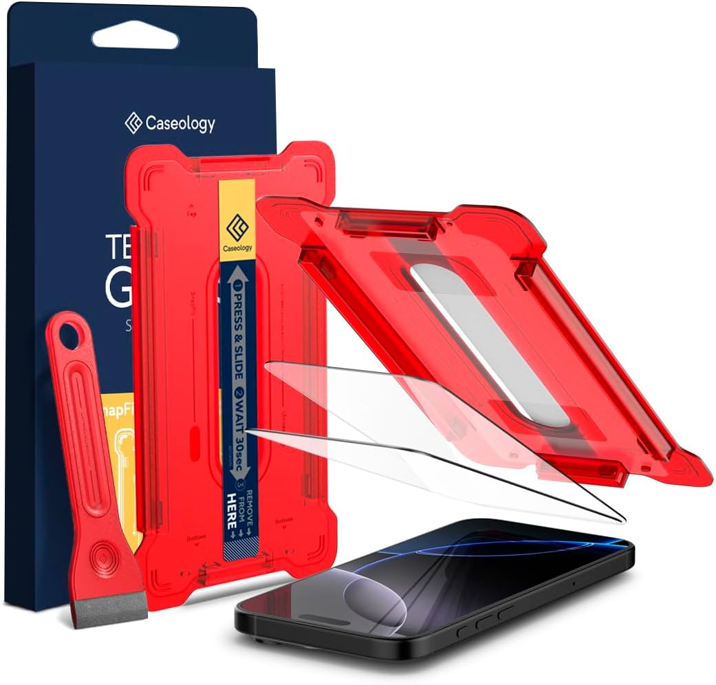 CASEOLOGY by Spigen Snap Fit for iPhone 16 Pro Max Screen Protector [Tempered Glass with Installation Kit] [Anti-Scratch] Screen Guard Protector for iPhone 16 Pro Max - 2 Pack