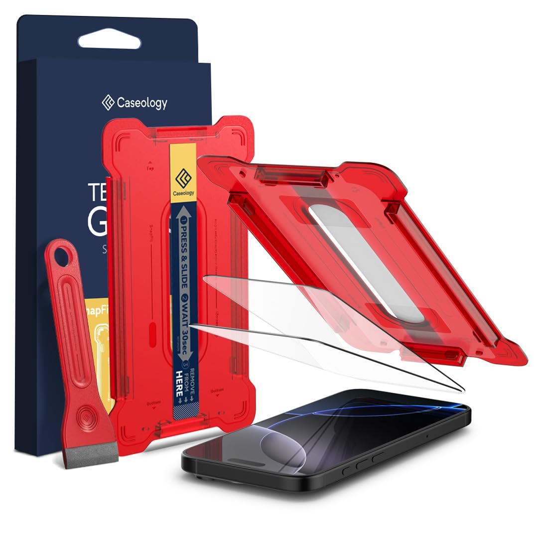 Caseology Snap Fit for iPhone 16 PRO Screen Protector (2024) Premium Tempered Glass - Case Friendly with Sensor Protection [2 PACK]