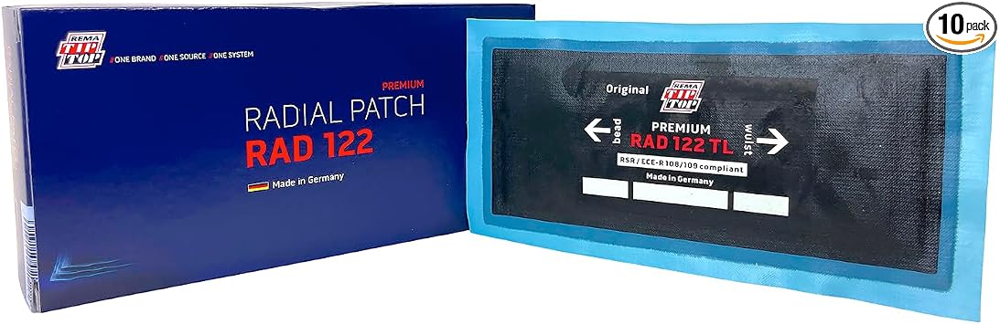 Rema Tip Top RAD122 Radial Tire Patches 6-7/8" x 3" Self-Vulcanizing Flat Tire Universal Repair Patches 10 Count