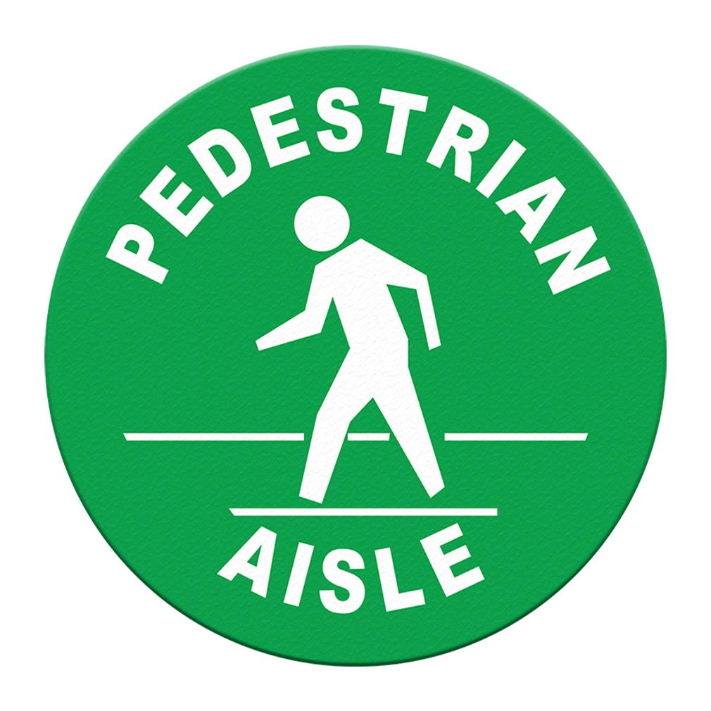Pedestrian Aisle Floor Decals Green Anti-Slip Round Shape B Business Industrial Signs Stickers 17Inches Longer Side