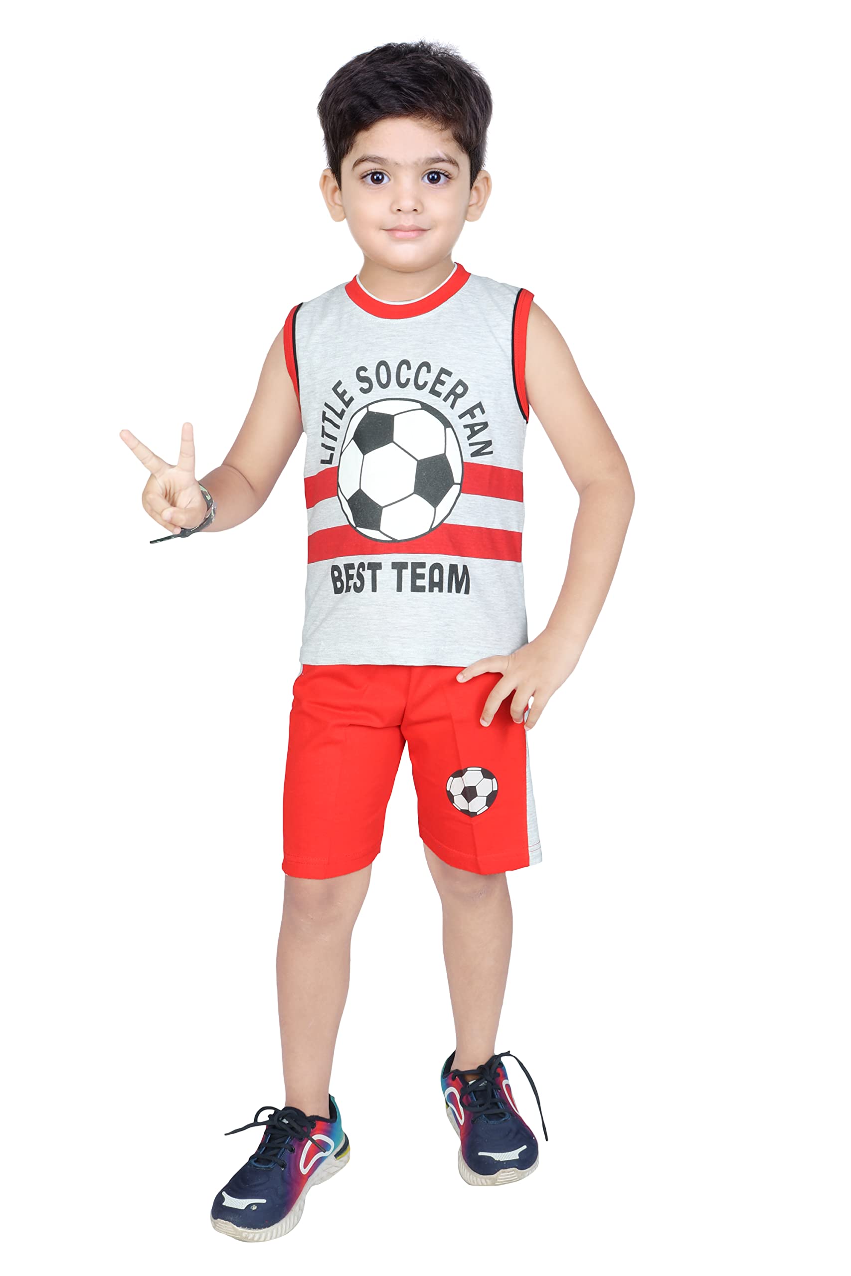 Crazytoonz Boy's 100% Cotton Sleeveless T-Shirt and Shorts Set I Boy's clothing set I Casual Cotton Boy's Printed Clothing Set Tshirt & Shorts