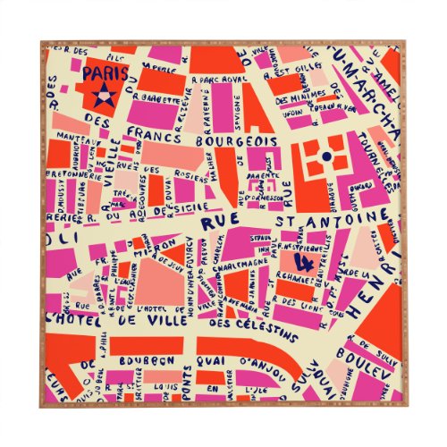 Deny Designs Holli Zollinger, Paris Map Pink, Framed Wall Art, Small, 12"X 12" #TOP12