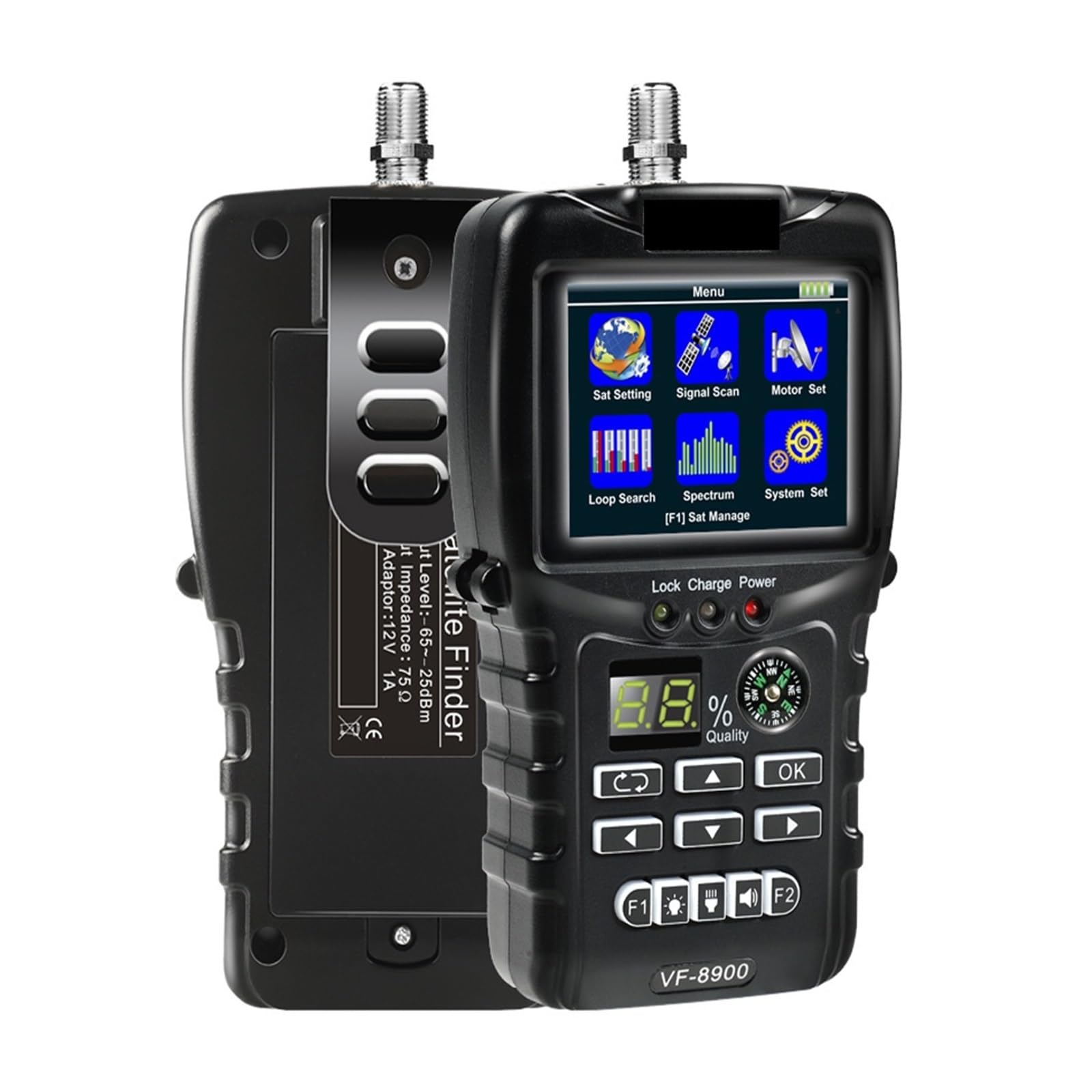 Détecteur de Satellites, VF-8900 Détecteur d'étoiles Haute définition Récepteur TV Satellite DVB-S2 avec Lampe Torche et Boussole VS V8 Finder Pro 2 WS6933