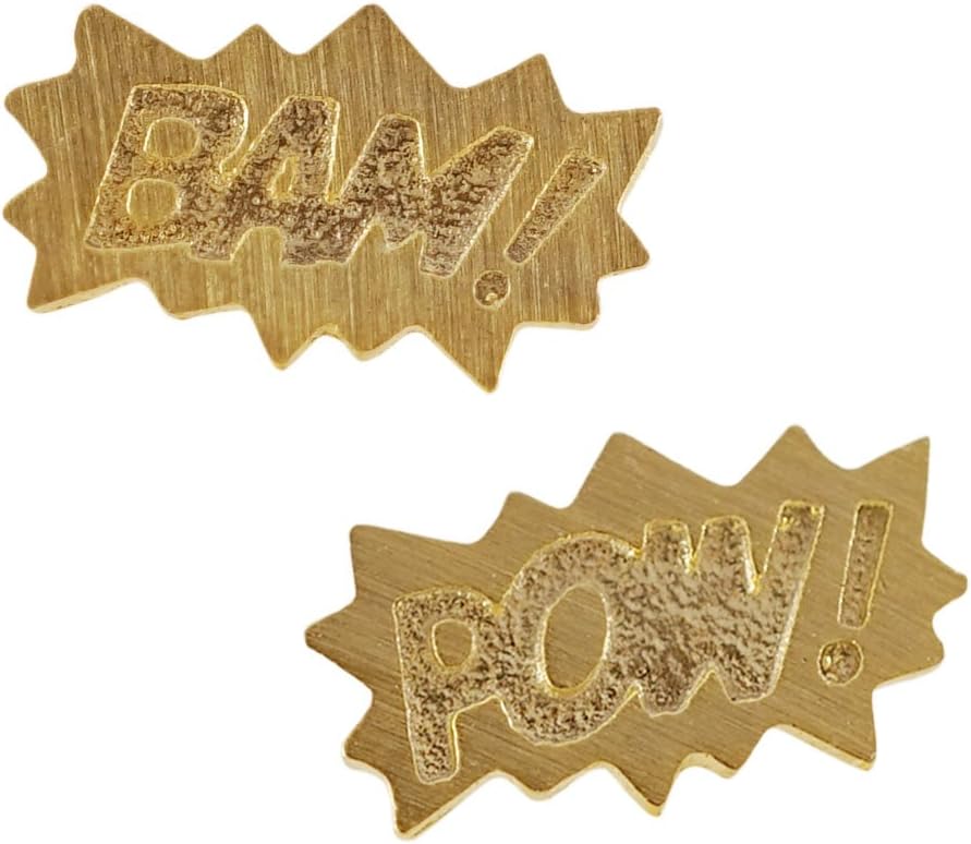 Leah And Kate Brass "Bam" and "Paw" Cartoon Sound Stud Earrings