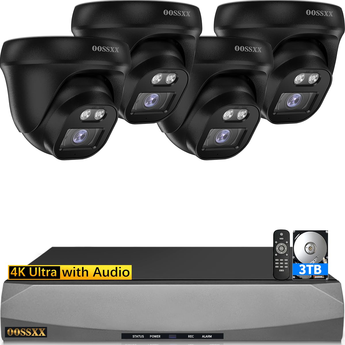 OOSSXX 4K PoE Security Camera System Wired Dome 3TB HDD 90 Days Recording