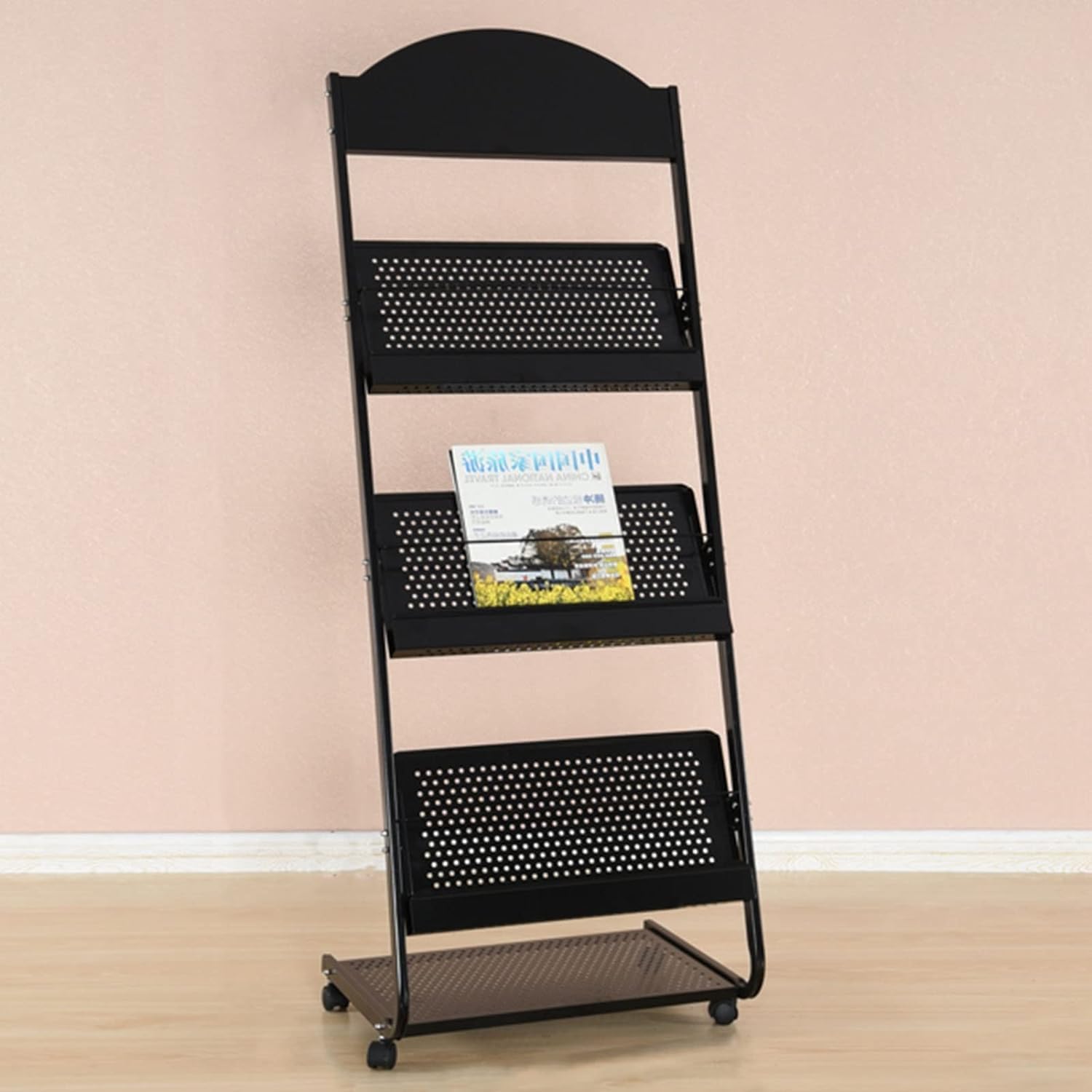 JKJZSALJ Brochure Display Magazine Rack Floor Standing,Magazine Rack Metal Magazine Rack Holder With Wheels School Office Brochure Display Stand