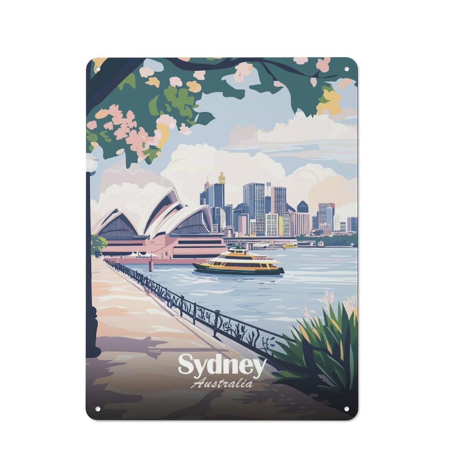 Junmoney Style-4 Metal Wall Sign 40X30cm Featuring Sydney Australia Travel (5) For Pub Or Café, Housewarming Wall Decor For People Furnishing Pub And Café