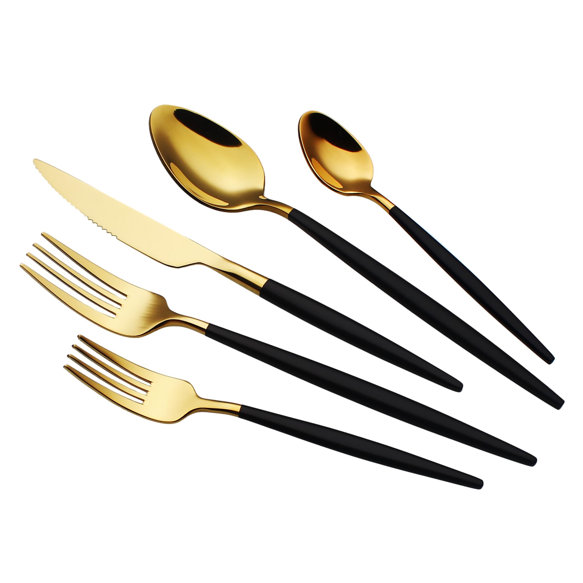 20 Piece Luxury Silverware Set for 4 Gold Top & Black Handle Mirror-Polished 18/10 Stainless Steel Heavy Flatware Set Modern Cutlery Set Knife/Fork/Spoon with Gifts for Home & Hotel