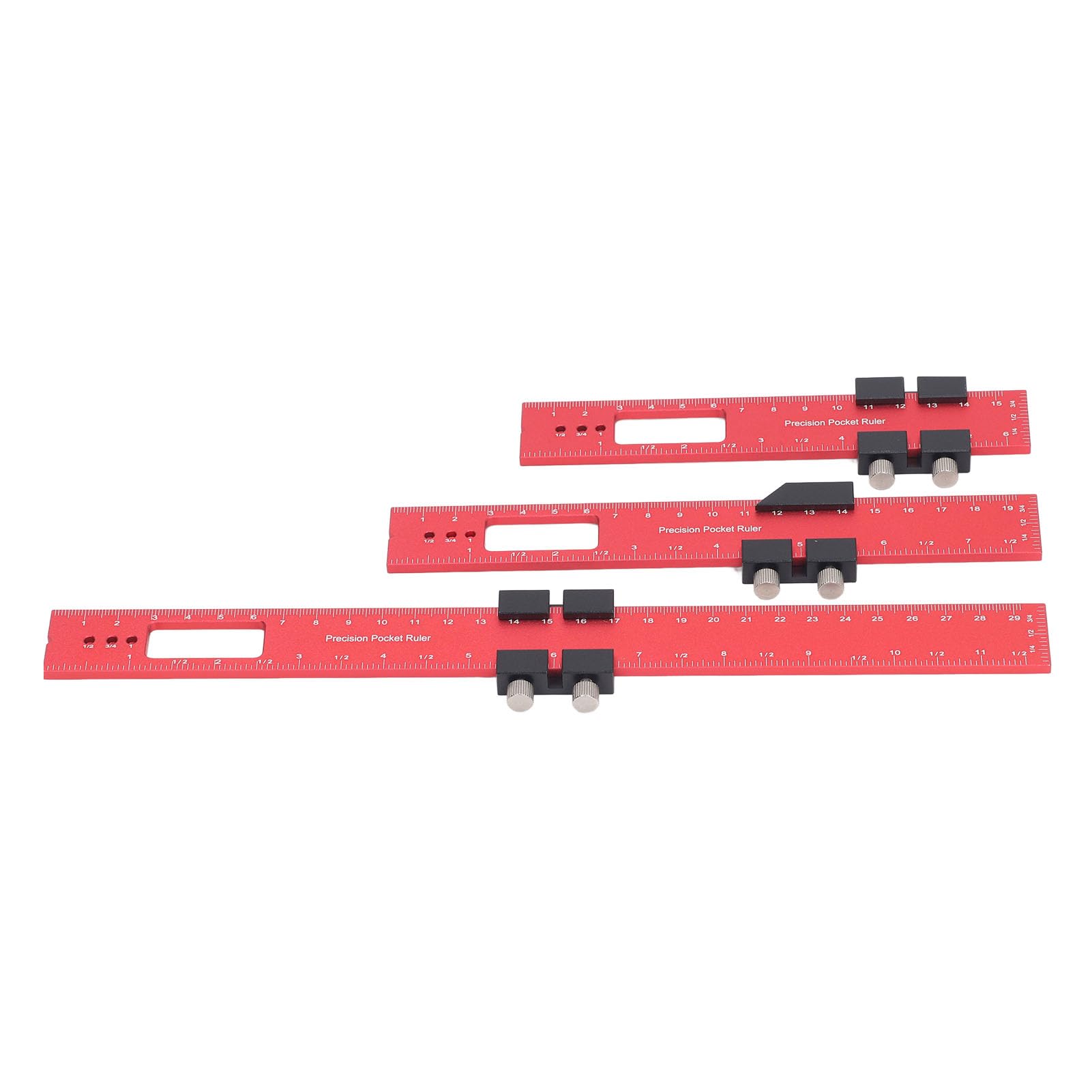 Red Woodworking Positioning Measuring Scribing Ruler with Stopper Carpenter Marking Ruler 16 20 30cm