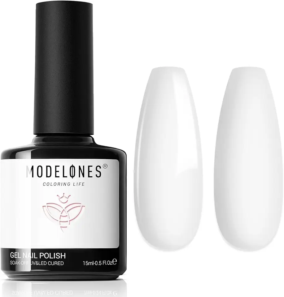Modelones Esmalte em gel, esmalte em gel branco de 15 ml, esmalte em gel para imersão em pastel, verão, cor branca, design artístico para mulheres, meninas, amantes de unhas, presente para salão de beleza, manicure faça você mesmo