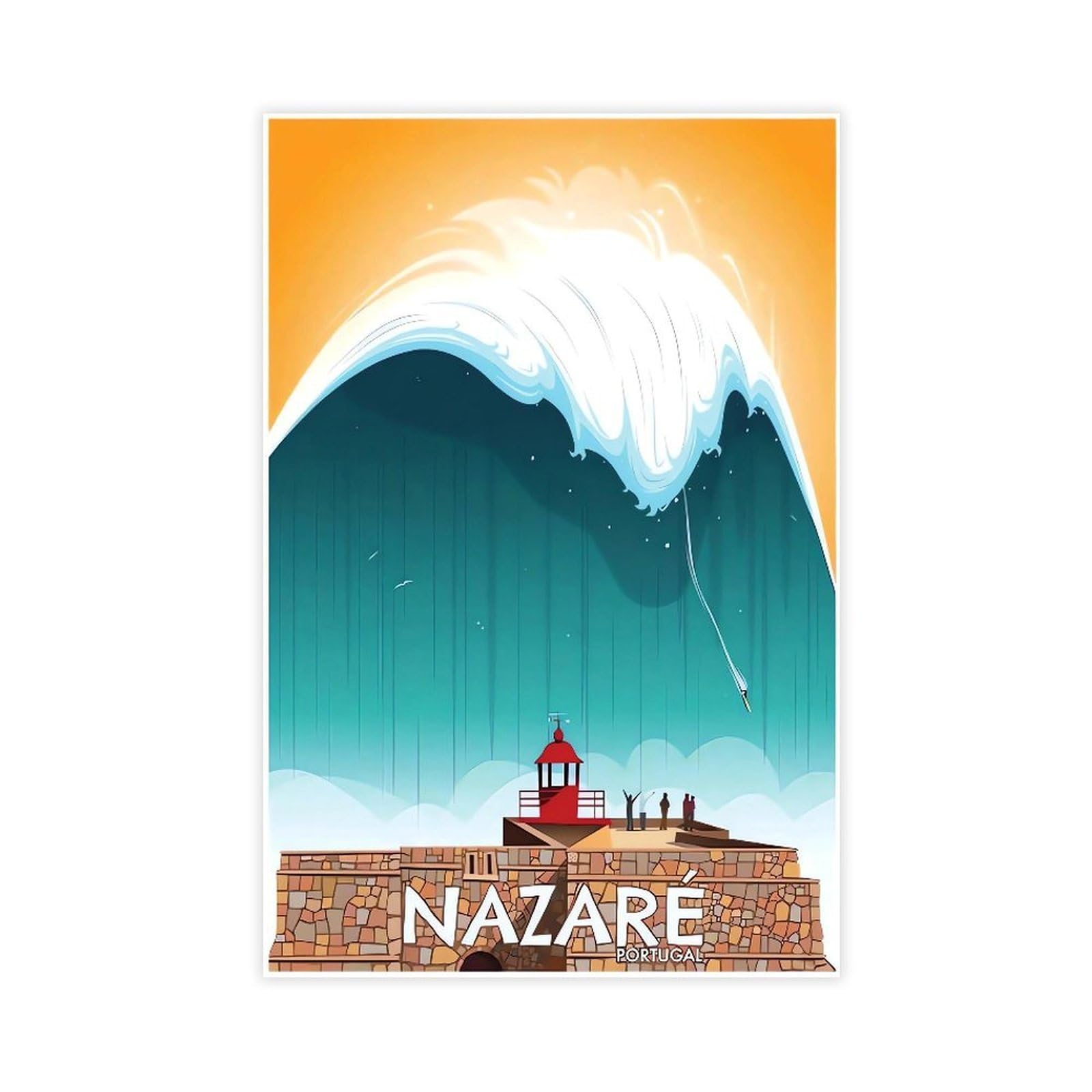 QNVJQKDSI Nazare Portugal Travel Vintage Canvas Poster Bedroom Decor Landscape Office Room Decor Gift 16" L X 24" W