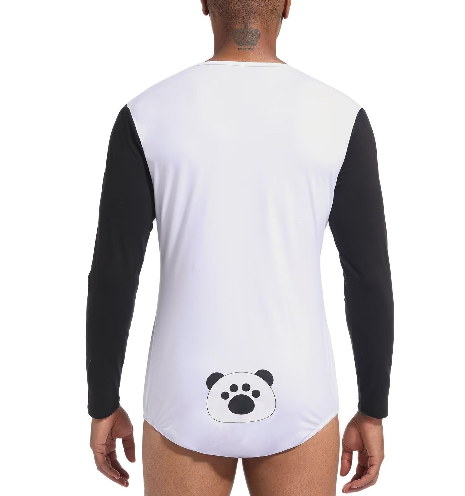 Landofgenie Męska Piżama Romper z Długim Rękawem Onesie Body Jednoczęściowy Kombinezon z Nadrukiem Pandy