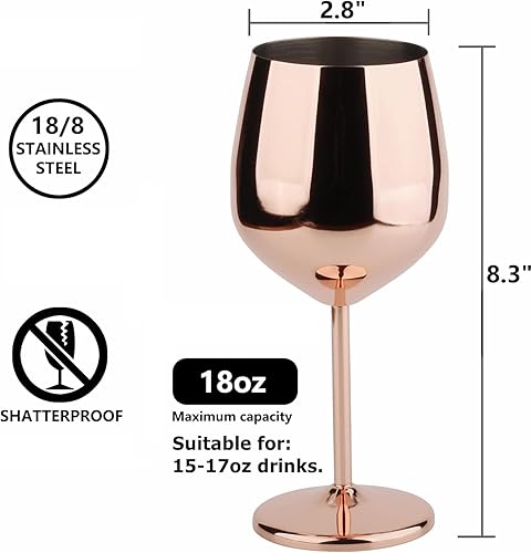 Miniatura 5 de Arora Copas de vino de acero inoxidable de 18 onzas, juego de 2 cobre - 3.6 pulgadas de profundidad x 8.3 pulgadas de alto (851012)