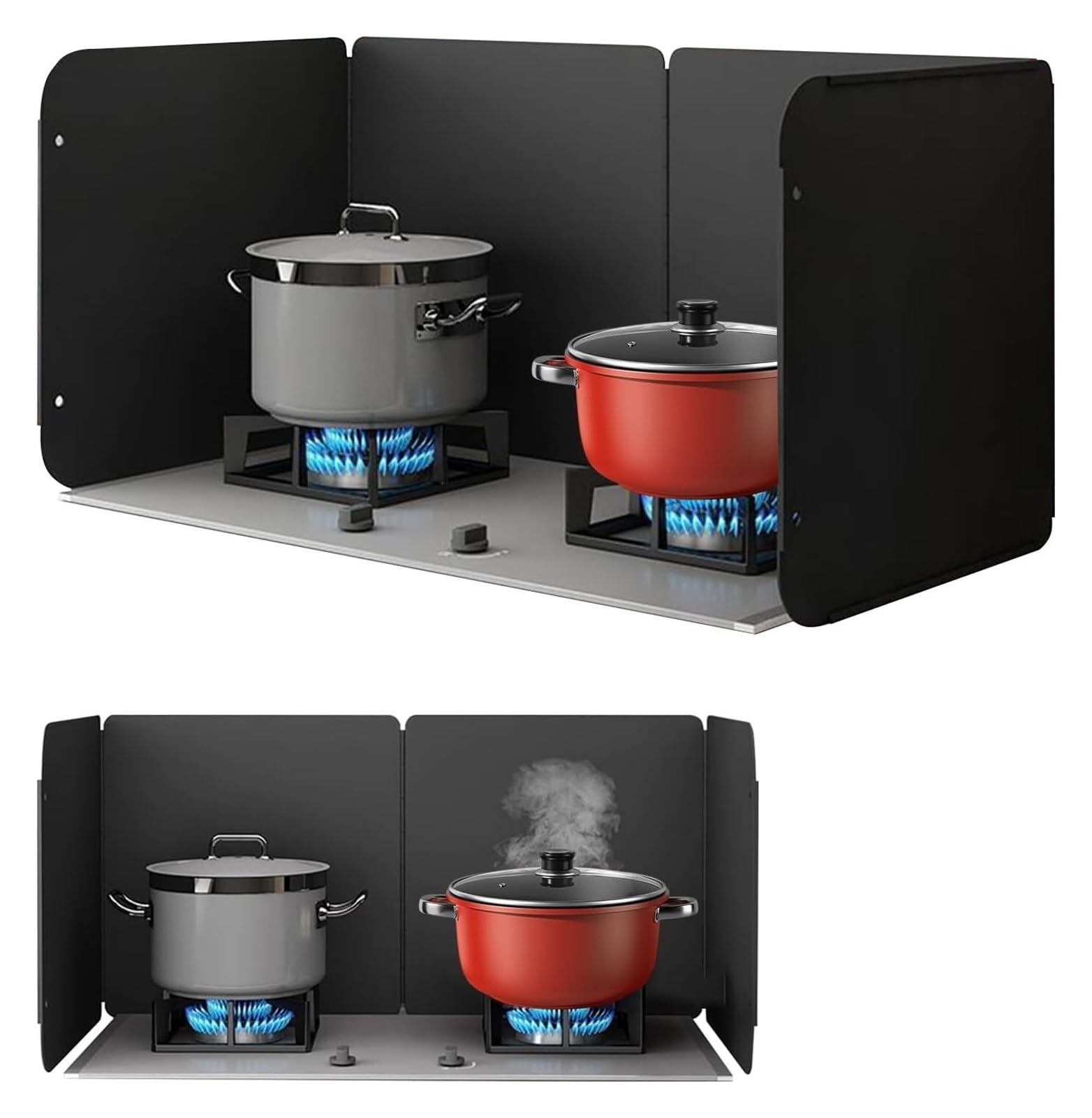 EAmrfvqt Stainless Steel Foldable Splash, Stainless Steel 4-Sided Foldable Splatter Guard for Fry, Black, Multiple Sizes(45x45x90cm)
