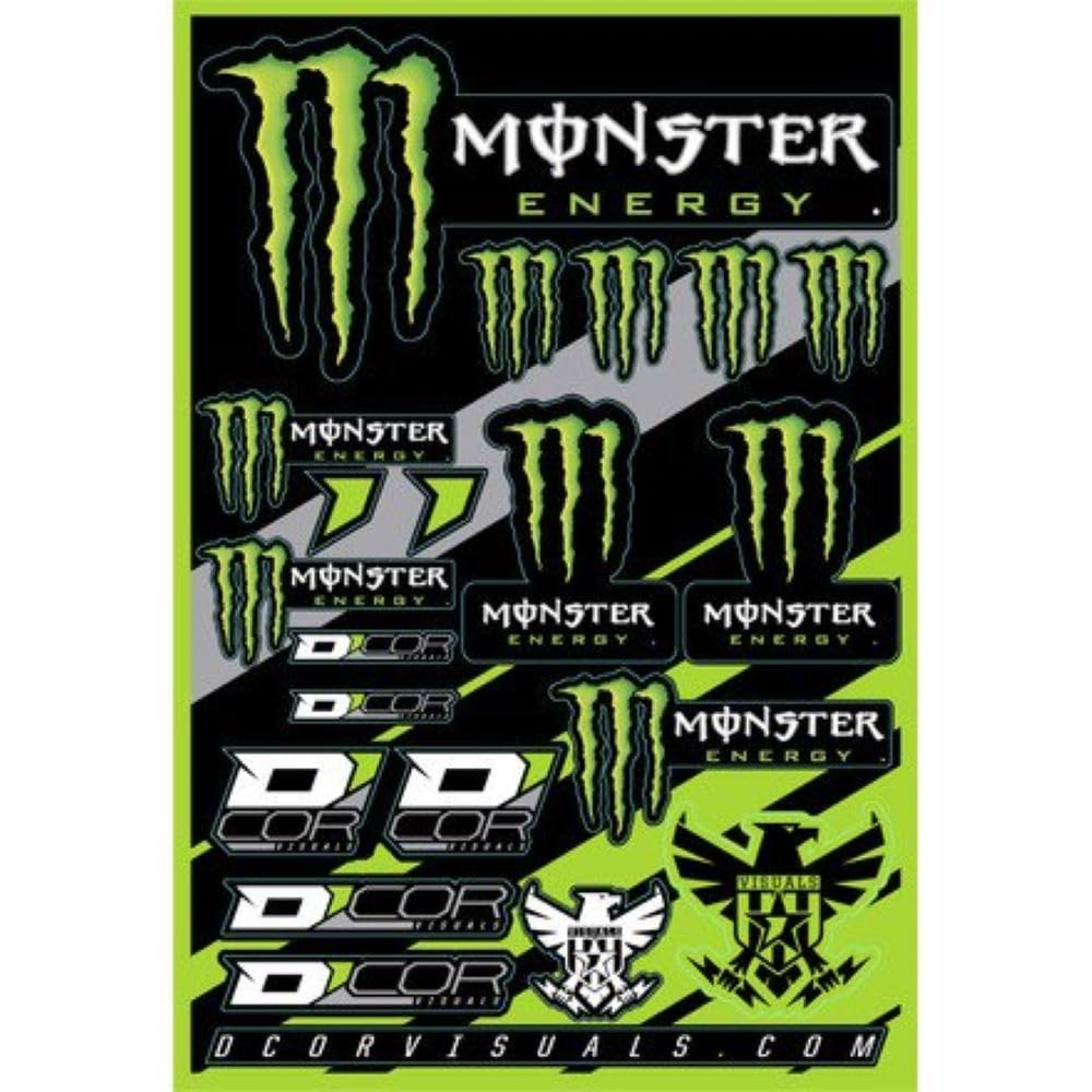 D'cor Visuals Racing Decal Sheet – 4 Mil Thick Vinyl, Compatible with Monster Energy Style Dirt Bikes – Includes Fork Stickers – Green Moto Graphics Kit for MX and Off-Road Motorcycles –19”x12”