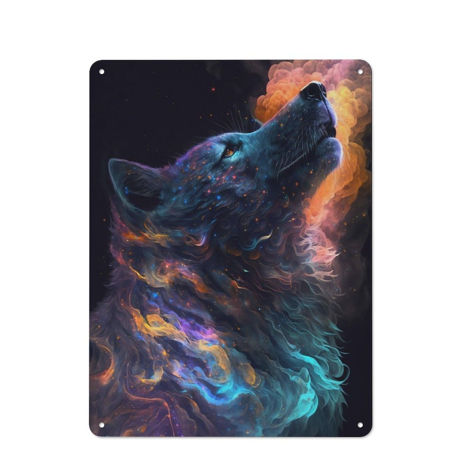 Junmoney Galaxy Wolf Animal 40X30cm Rustic Metal Sign With For Guest Room Or Hallway, For Vintage Wall Decor Fans, For Metal Sign Collectors