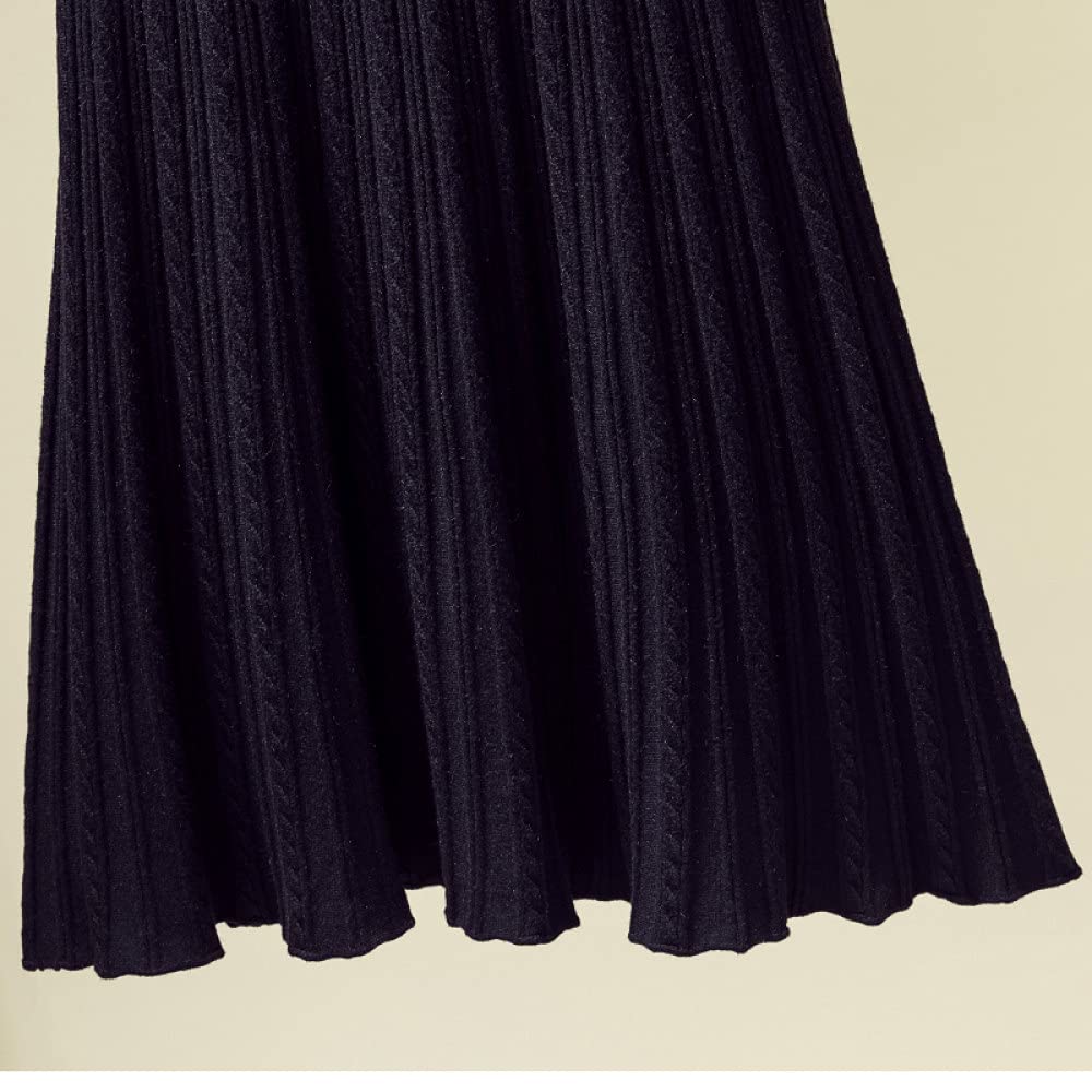Faldas para Mujer Cintura Elástica,Faldas De Punto Acanaladas para Mujer Falda De Invierno A Cuadros Vintage Elástica para Mujer Falda De Talle Alto Faldas Plis(Black)