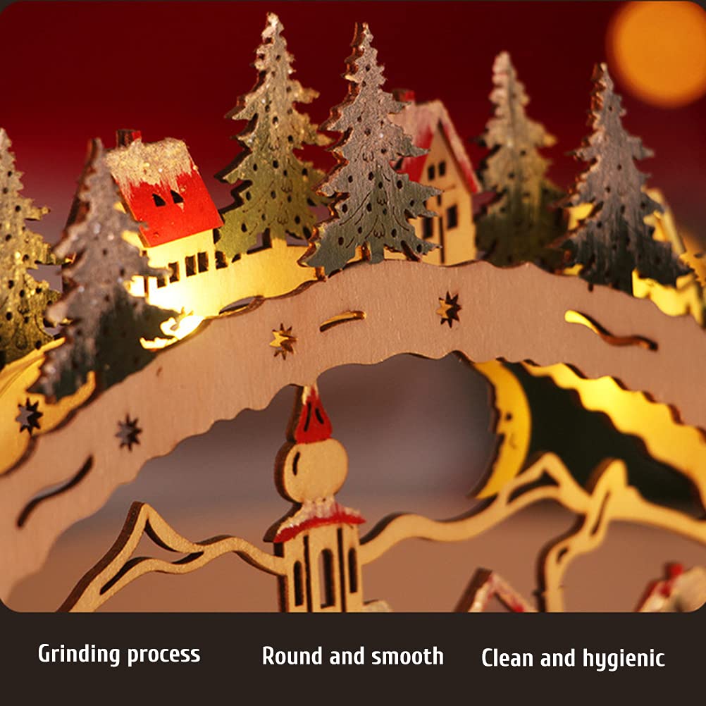 Generic Décoration de village de Noël à LED, maison de Noël, arche lumineuse à LED, détaillée et décorative, pour décorations de village de Noël, fabriquée en bois, 38 x 5 x 22 cm