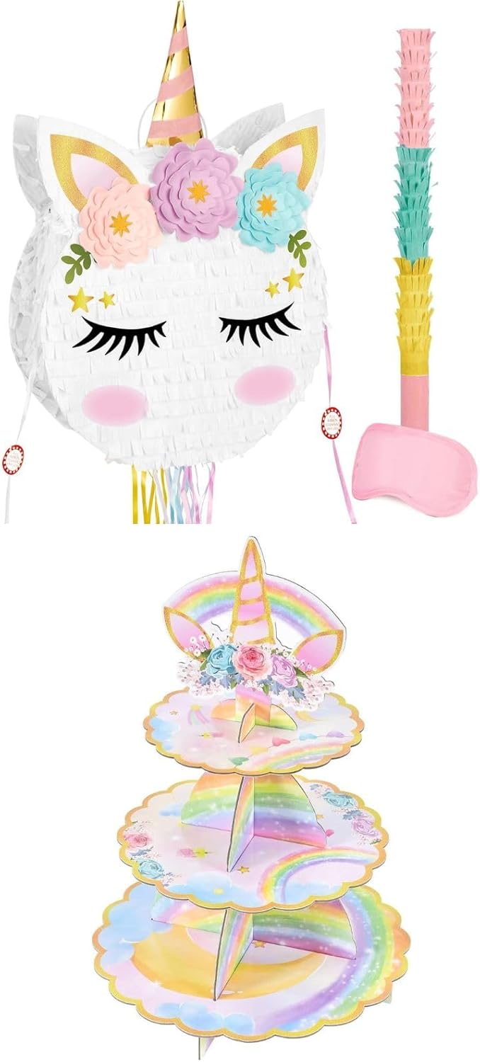 WERNNSAI Unicorn Cupcake Stand + Unicorn Piñata