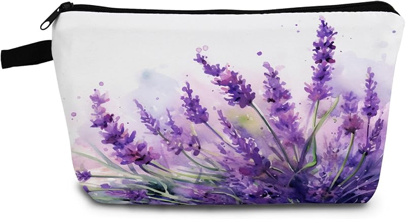 Necessaire de maquiagem estampada YULUENZE Lavender 01 com zíper metálico