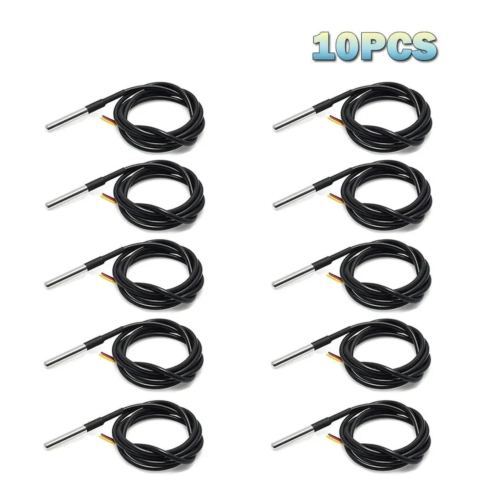 10 sensores de temperatura de rosca DS18B20 impermeables de acero inoxidable, paquete de 1 m, 2 m, 3 m, 5 m, cable 18B20 (10 unidades - 2 m)