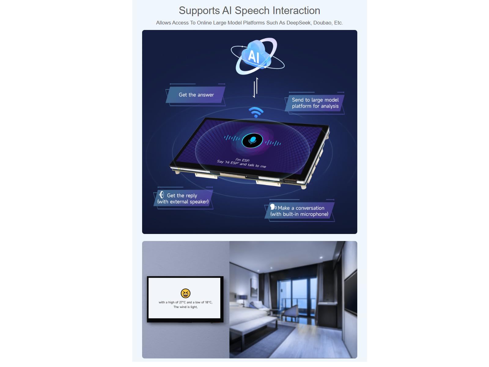 ESP32-P4-WIFI6 7inch 5-Point Touch Display Development Board 1024 × 600 Resolution IPS Display Capacitive Touch Screen,Onboard ESP32-C6-MINI Module, Supports AI Speech Interaction
