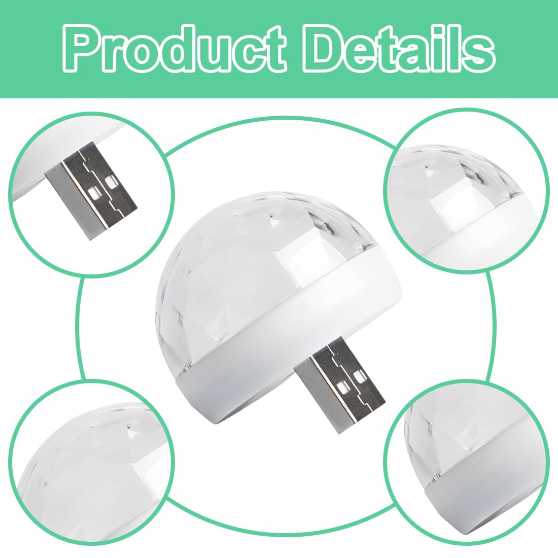 WUSJCOF 3 Piezas USB Mini Luz de Bola de Discoteca, Luz de Fiesta DJ con 3 Adaptadores, 4W Bola de Discoteca Activada por Sonido para Todas las Fiestas y Decoración Interior de Coches