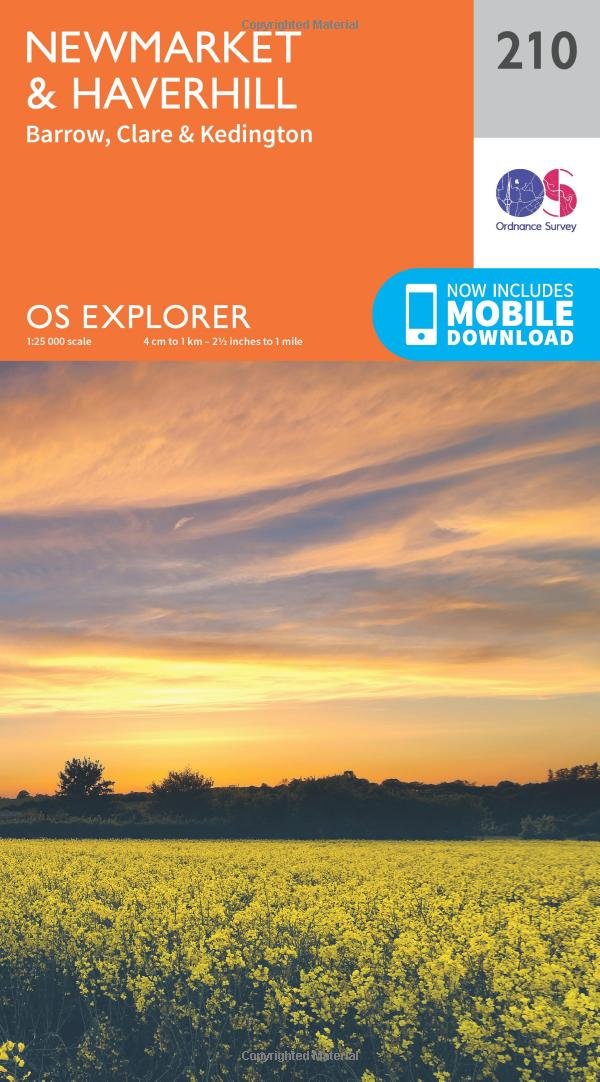 Ordnance Survey Explorer 210 Newmarket & Havehill, Barrow, Clare & Kedington Map With Digital Version Orange